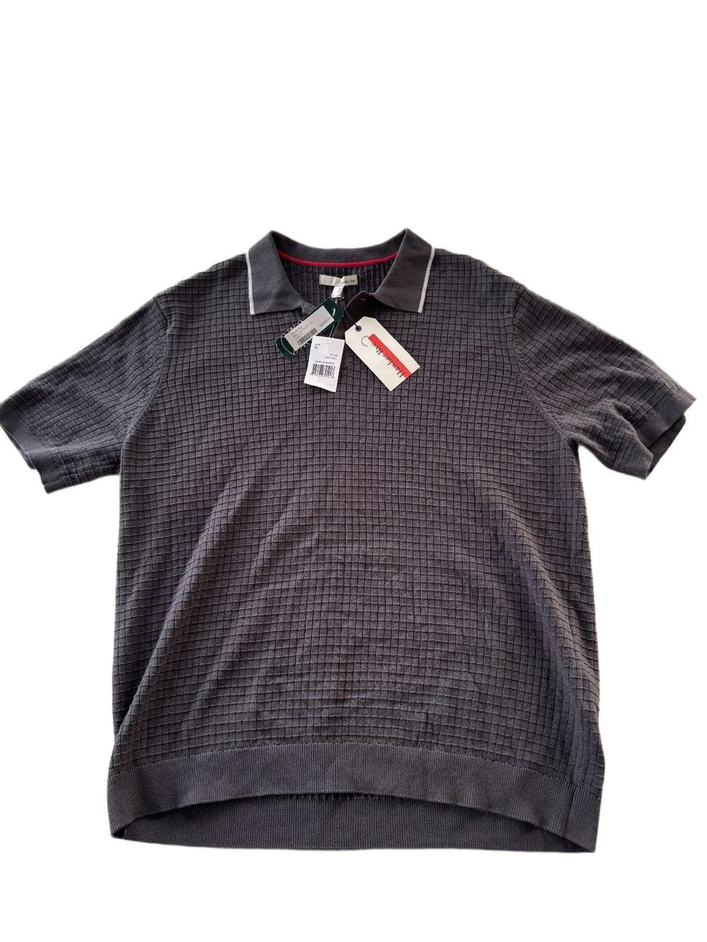 Hawker Rye Box Stitch Sweater Polo Mens XL Dark Shadow Gray 100% Cotton Knit NWT